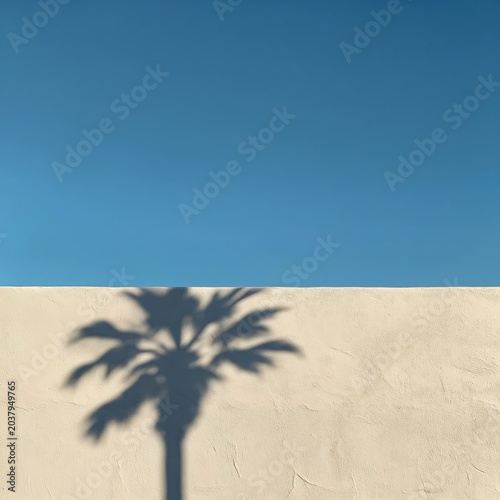 Palm Trees Stand Against a White Wall on a Sunny Day in a City