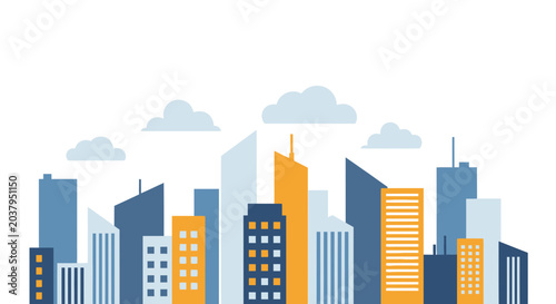 Photography Modern Cityscape Skyline Illustration with Tall Buildings and Clouds