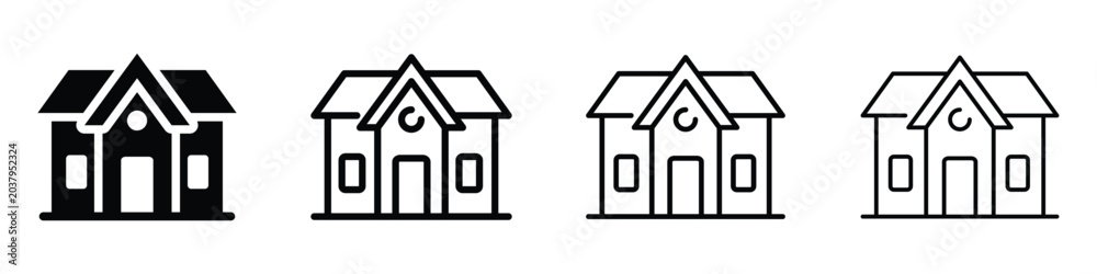 Fototapeta premium Collection of house icons in solid and outline styles for diverse design needs
