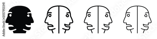 Fotografie Split personality icon showing contrasting emotions on two faces
