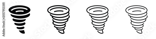 Collection of four stylized tornado icons in black and white