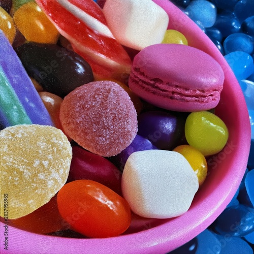 Colorful Candy Bowl Filled With Various Sweets on a Bright Background During ...