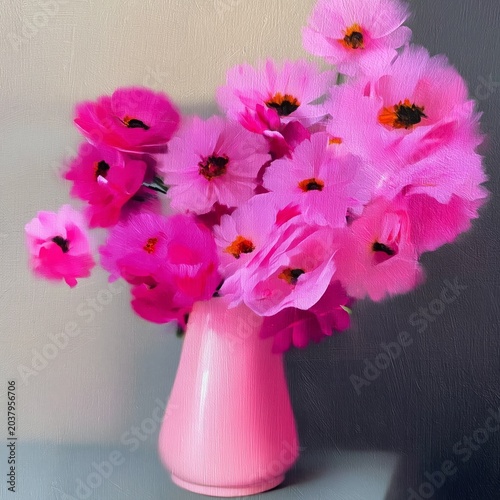 Bright Pink Flowers in a Simple Vase on a Plain Background During Daylight Hours