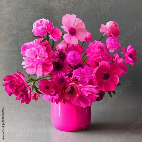 Bright Pink Flowers in a Simple Vase on a Plain Background During Daylight Hours