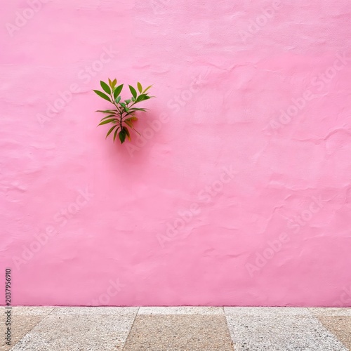 Green Plant on a Pink Wall in Urban Setting During Daytime With Sunlight Shining