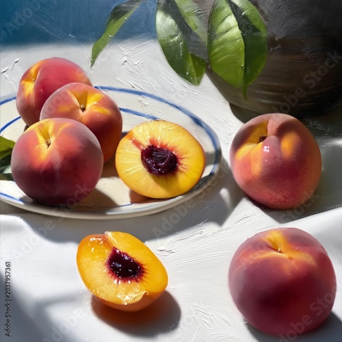 Fresh Peaches on a White Plate With Natural Light in a Simple Setting