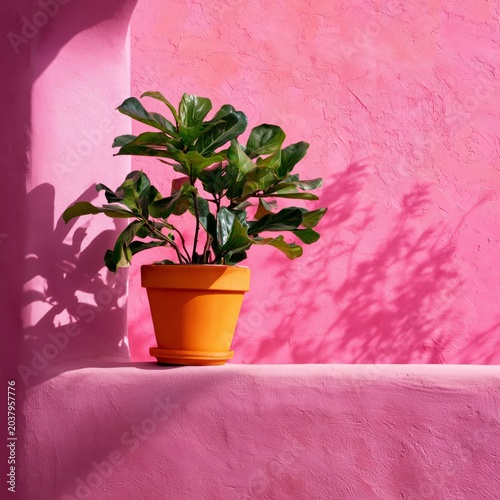 Bright Pink Wall With a Potted Plant and Window During Daytime