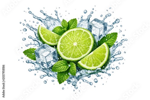 Refreshing lime splash with ice.