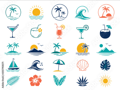 Minimal Tropical Summer Beach Logo Icon Collection
