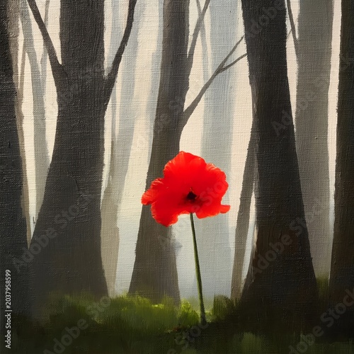 Red Flower Stands Tall Among Trees in a Forest During Daylight Hours