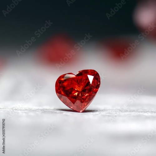 Red Heart Shaped Gem Shines Brightly on a Smooth Surface in a Dimly Lit Room ...