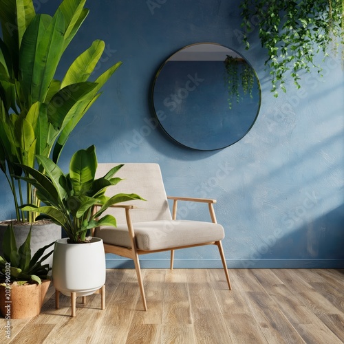 Modern Indoor Space With Plants and a Mirror in a Living Room