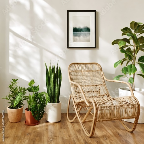 Bright Indoor Space With Chair and Plants in a Room With Pink Walls and Natur...