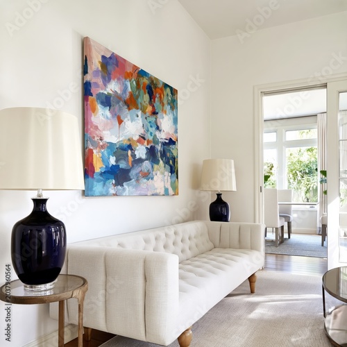 Modern Living Room With Art and Lamps in a Bright House Setting