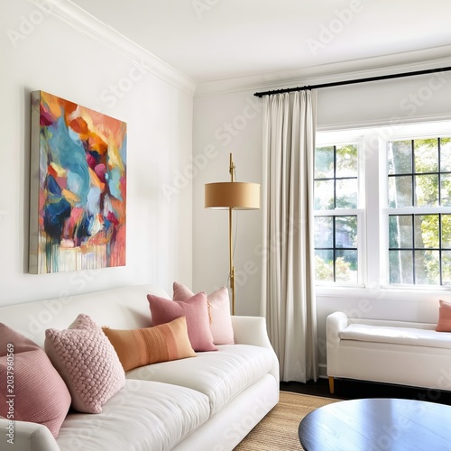Modern Living Room With Art and Lamps in a Bright House Setting