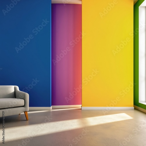 Colorful Walls and Modern Sofa Create a Bright Space in a Contemporary Room S...
