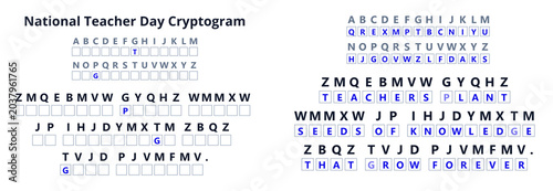 Photos National Teacher Day cryptogram word puzzle worksheet with answer key