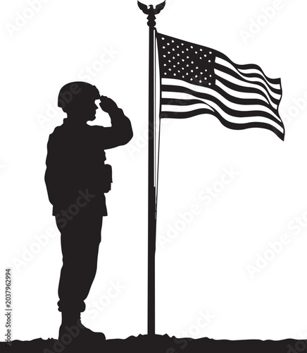 Silhouette of a soldier saluting the american flag