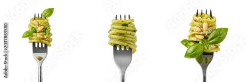 Obraz  z motywem Set of Delicious Pasta on Fork Isolated on White Background for Food, Italian Cuisine, and Culinary Photography Projects