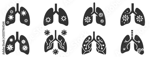 Φωτογραφία Set of lungs icons with virus infection and bronchial illustrations medical resp