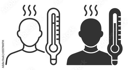 Schilderij op canvas Human head with fever thermometer icon set vector illustration on transparent ba