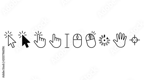 Tableau sur toile Collection of computer cursors and pointing hand icons representing digital inte