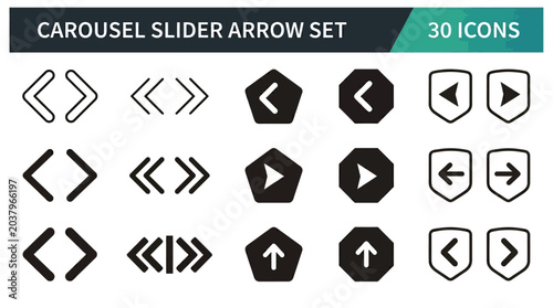 Tableau sur toile Carousel slider arrow set with various directional icons including left, right,