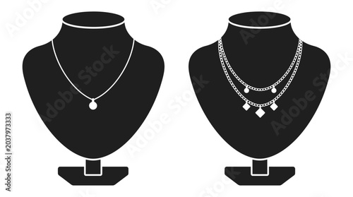 Foto Necklace displays with jewelry black and white silhouette style