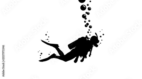 Foto Scuba diver silhouette against a white background underwater exploration
