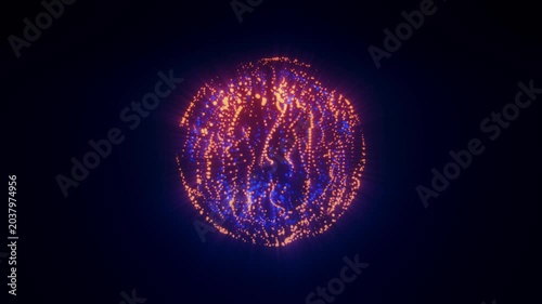 Glowing digital sphere made of particles and light connections, technology background in 4k