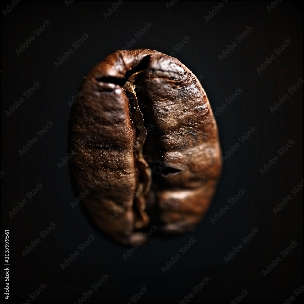 Naklejka premium Close-up Dark Roasted Coffee Bean with Rich Texture and Natural Shine