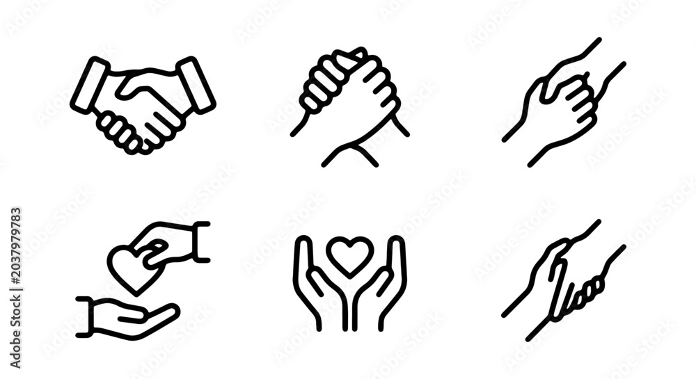 Fototapeta premium Handshake Icons, Friendship Symbols, Support Graphics, Partnership Vector Set