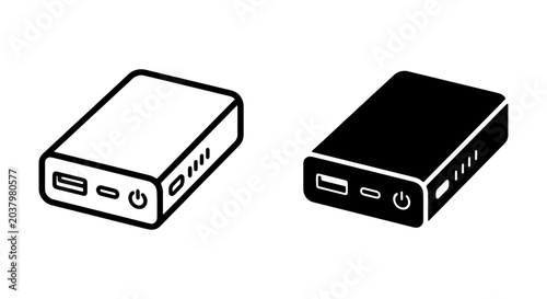 Tableau sur toile Portable Power Bank Icons, Mobile Charger Vector Graphics, Energy Storage Device