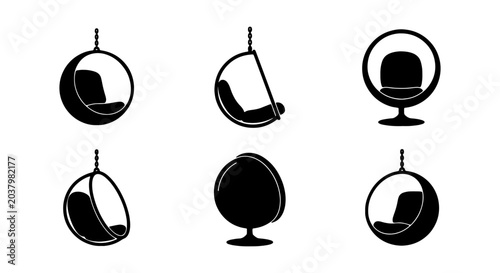 Foto Modern Hanging Pod Chairs, Swivel Egg Seats, Contemporary Furniture Icons, Vecto