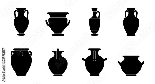 Photos Ancient Greek Pottery Silhouettes, Ceramic Vase Collection, Amphora Icons, Class