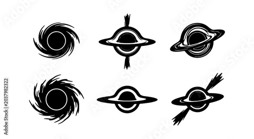 Photos Black Hole Icons, Cosmic Vortex Symbols, Gravitational Anomaly Graphics, Space E