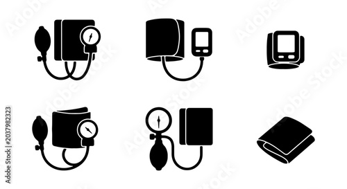 Foto Blood Pressure Monitor Icons, Medical Device Vector Set, Health Care Equipment G