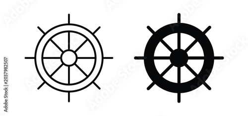 Fotografía Dharmachakra vector icon set black filled and outlined style.