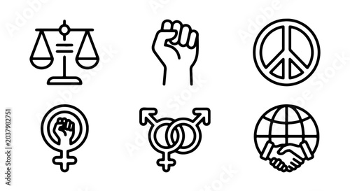 Obraz na plátně Social Justice Icons: Equality, Peace, Feminism, Gender, Global Unity