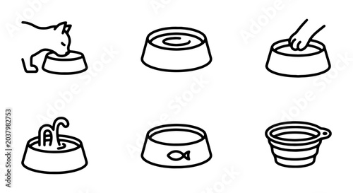 Tableau sur toile Cat Food Bowls, Pet Water Dishes, Animal Feeding Icons Set