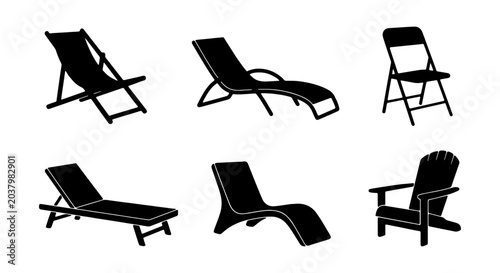 Canvastavla Outdoor Furniture Silhouettes: Loungers, Chairs, Deck Chairs, Vector Set