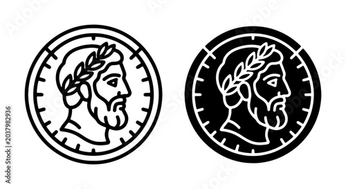 Ancient Roman Coin Icons, Emperor Profile Vector Graphics, Vintage Currency Symbols