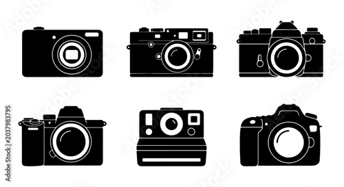 Cuadro en lienzo Vintage and Modern Camera Icons Set, Retro and Digital Photography Equipment Col