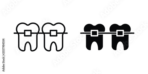Tablou pe pânză Teeth with braces icon design. Black outline pictogram
