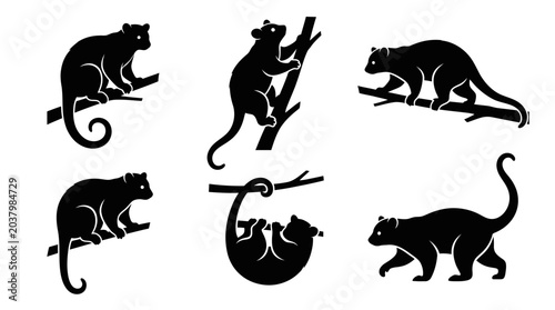Foto different black cuscus silhouettes on a clean white background, minimalist vector style
