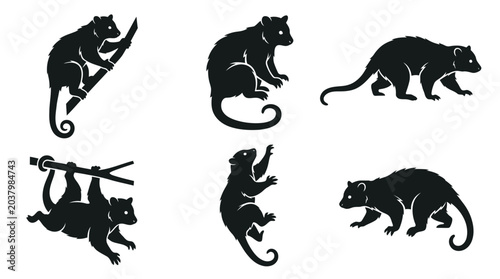 Billede på lærred different black cuscus silhouettes on a clean white background, minimalist vector style