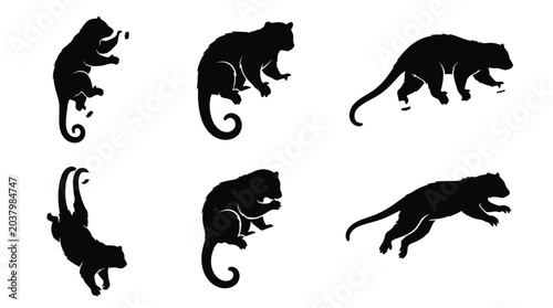 Foto different black cuscus silhouettes on a clean white background, minimalist vector style