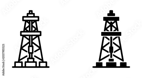 Oil Rig Icons, Drilling Tower Vector Graphics, Energy Industry Symbols, Petroleum Extraction Equipment