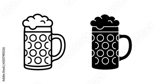 Εκτύπωση καμβά Beer Mug Icons, Oktoberfest Stein Vector Graphics, Beverage Drink Symbols, Pub A