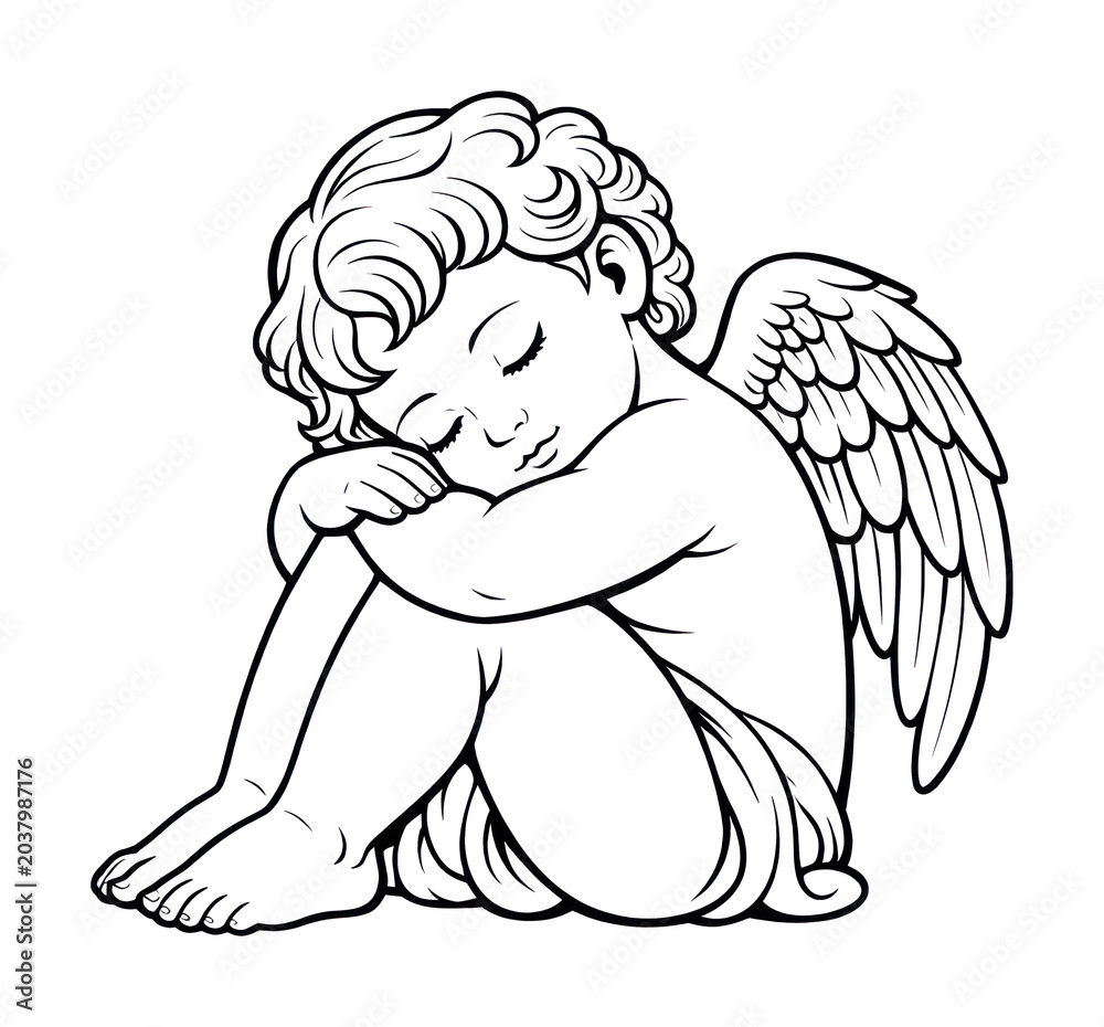 Obraz premium PNG Peaceful cherub resting wings